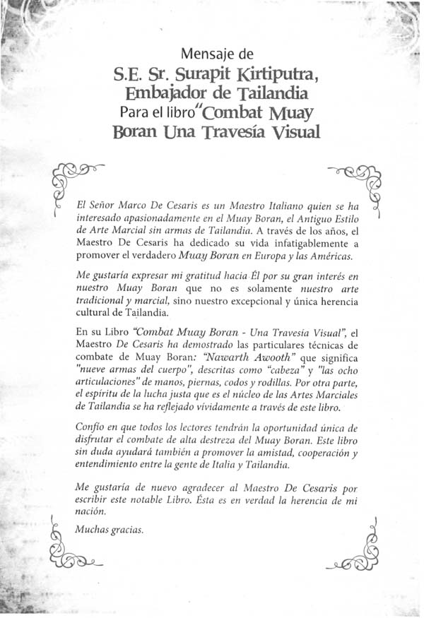 lettera ambasciatore spagnolo Combat Muay Boran